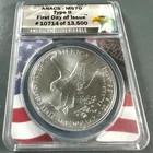 2021 Type  2 Silver Eagle ANACS MS70, First Day of Issue (89044)