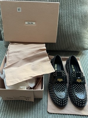 Authentic 100% New Miu Miu $1400 Studded Penny Loafers Size 40