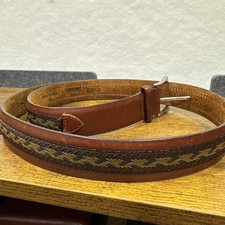 Vintage Lands End Western Belt Rare Stitch Pattern Leather Belt Made In USA