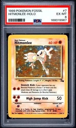 1999 POKEMON FOSSIL #7 HITMONLEE-HOLO PSA 6