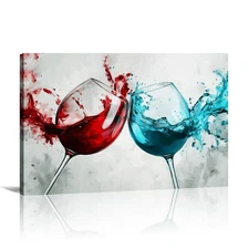 Kitchen Canvas Wall Art Wine Picture Wall Decor Teal and Red Wine Painting Pr...