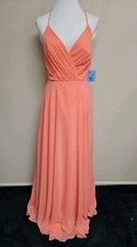 NWT DAVID'S BRIDAL Women's Gown Long Dress Sleeveless Coral Polyester.Size 4