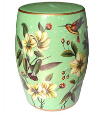 Oriental Chinese Green Hummingbird Porcelain Stool Table Mandarin Style
