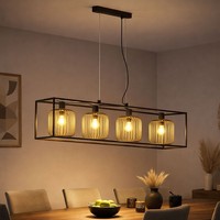 Pendellampe HäNgeleuchte Wohnzimmerleuchte Schwarz Gold KäFig Retro H 160 Cm