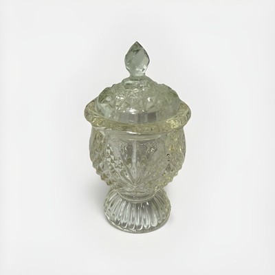 Vintage Glass Trinket Dish Diamond Pattern 5.5  Tall Ring Holder