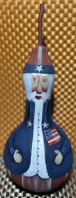 Folk Art Hand Painted 12  Patriotic 1998 Uncle Sam Gourd Signed