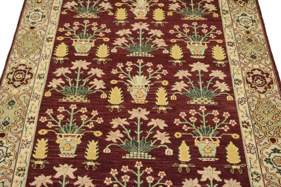 Handmade Chinese Wool Oriental Rug Floral Garden Design Home Decor Carpet 6X9 ft - Image 3 of 4