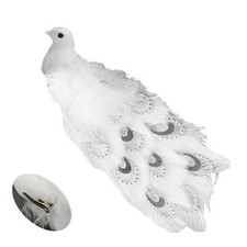 21cm Long Beaded Tail Peacock Clip on Bird Christmas Tree Decoration - White
