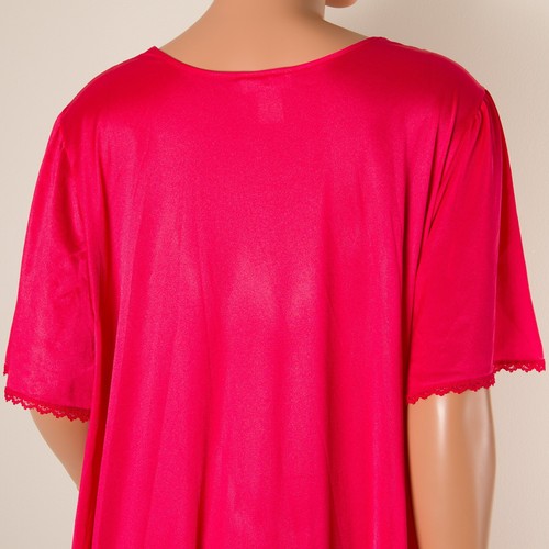 ๐ FUNDAMENTALS Woman 2X Red Nightgown Housedress Nylon Short Sleeve Lace - Picture 7 of 9