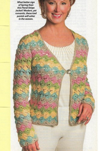 FLORAL STRIPE JACKET SWEATER 5 SIZES WOMEN'S CROCHET PATTERN INSTRUCTIONS
