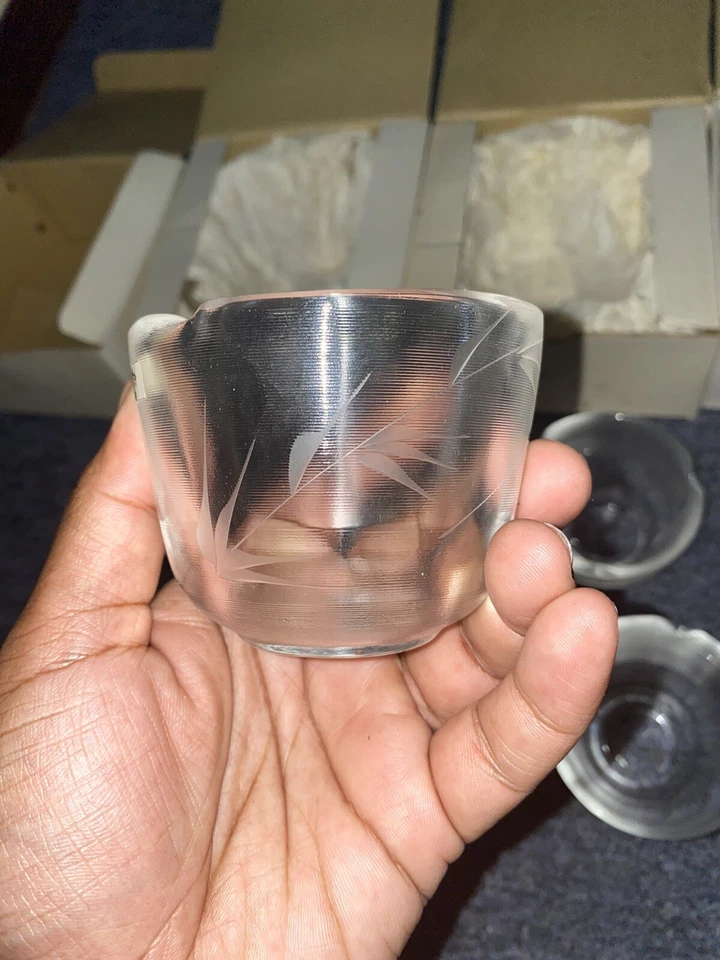 Tazas y cuencos Osaka vintage japoneses Kamei Glass Company motivo bambú FS NUEVO EN CAJA Foto 4 de 4