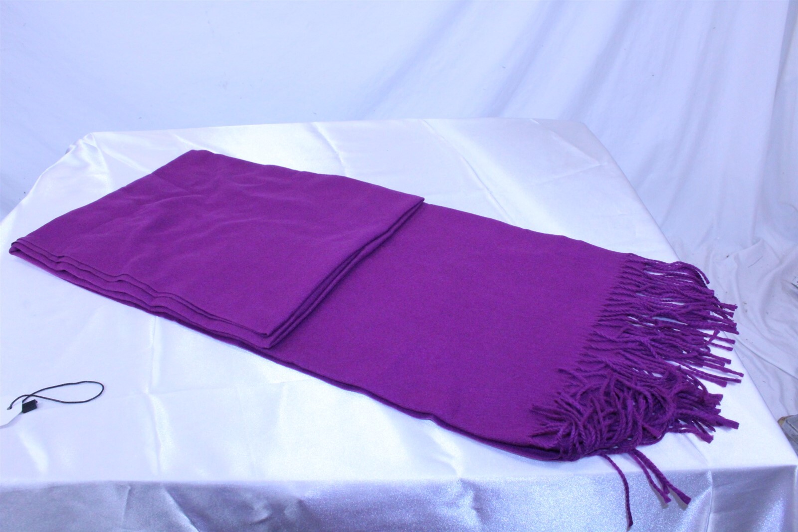 Purple Cashmere Scarf with Fringe Soft Head Wrap 27x69 Inches-image