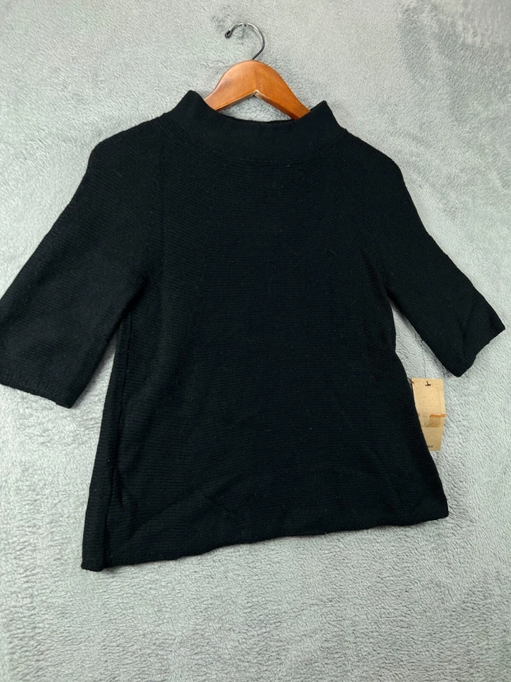 NWT Womens Tops Small Spring Mercer Black Wool Blend High Mock Neck Button Back - Image 2 of 4