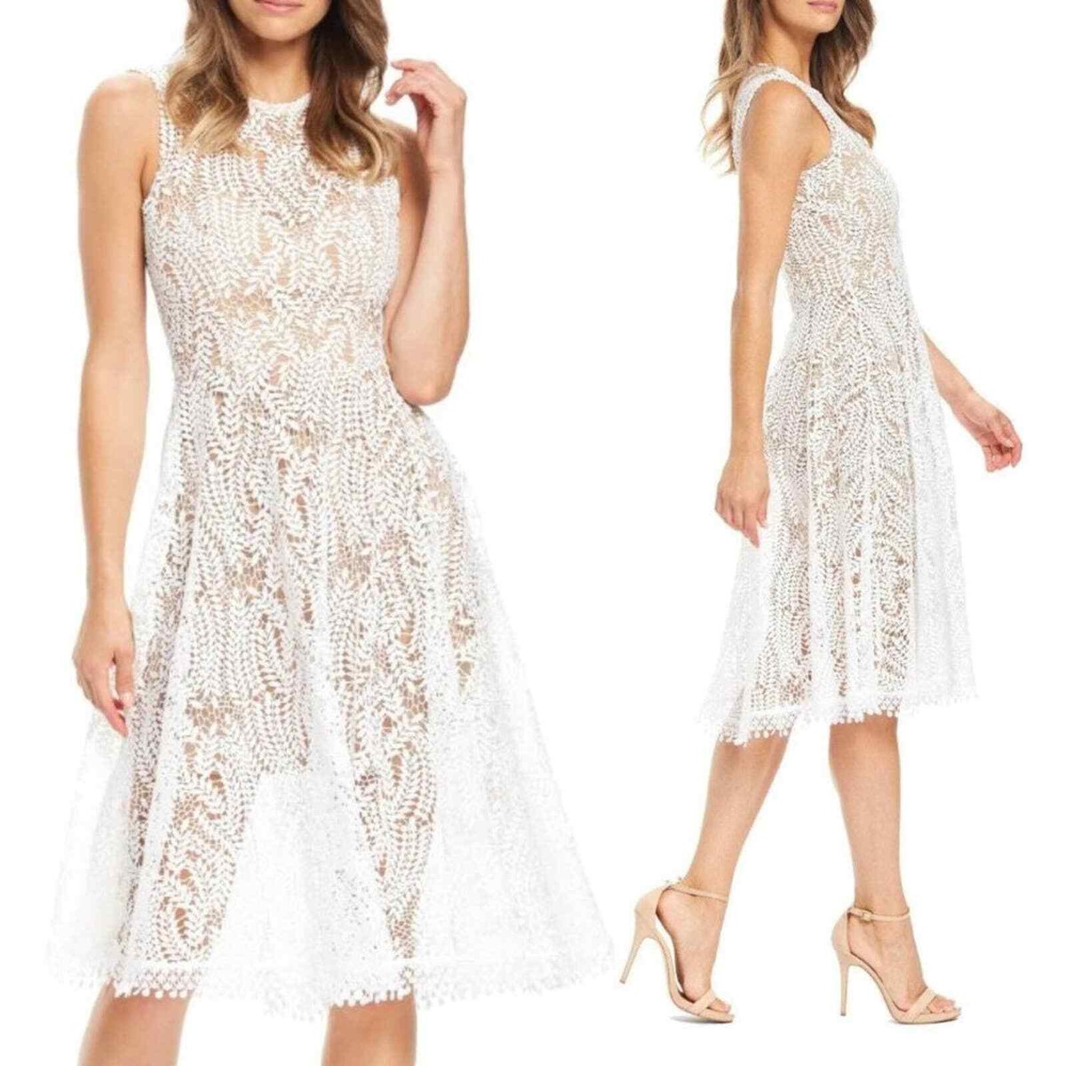 Dress the Population Shane Midi Dress in White Size Large NWT