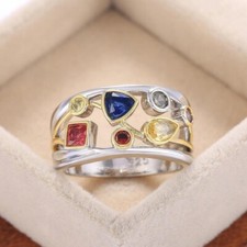 Colorful Ring For Anniversary Gifts for Her 2.5 CT Simulated 925 Silver Plated