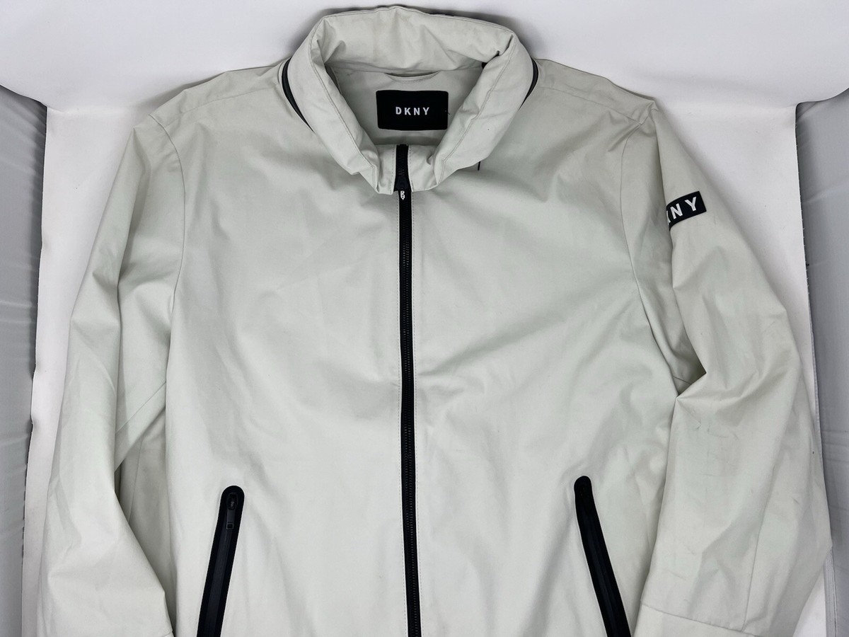 DKNY Sport Windbreaker Jacket Womens L Cream Full Zip Packable