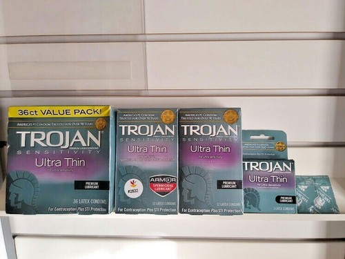 TROJAN Ultra Thin Lubricated Latex Condom Retail Box Sensitive Natural