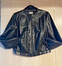 Oasis Patent Genuine Leather Jacket Biker Bomber Shiny Uk 10 12