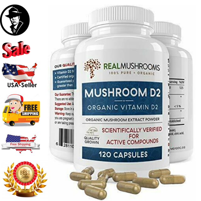 Organic Mushroom Vitamin D2 Supplements Vitamin D Vegan 4 Month Supply