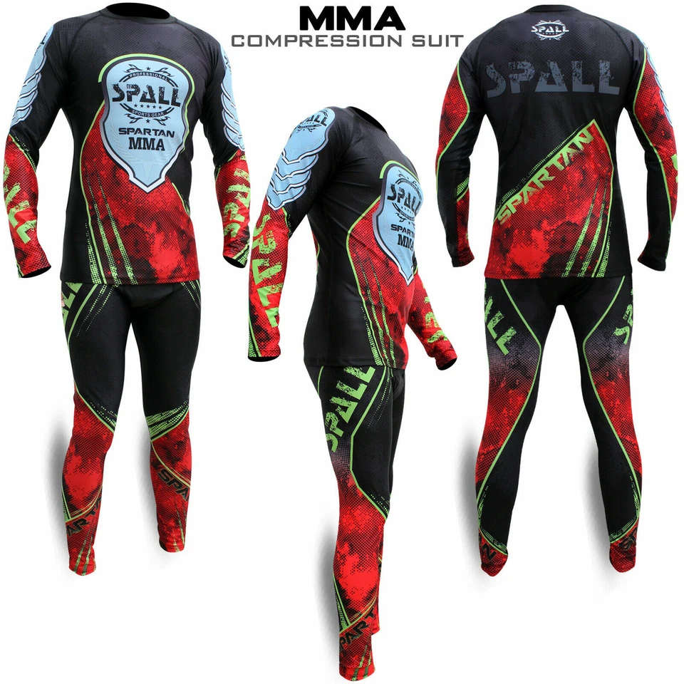 Mens Compression Rashguard Sports Workout Shirts Gym MMA BJJ Activewear SET - Image 2 of 3