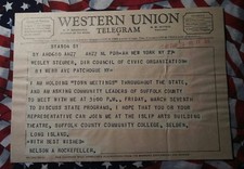 GOVERNOR NELSON  ROCKEFELLER WESTERN UNION TELEGRAM ANNOUNCES HIS TOWN MEETINGS