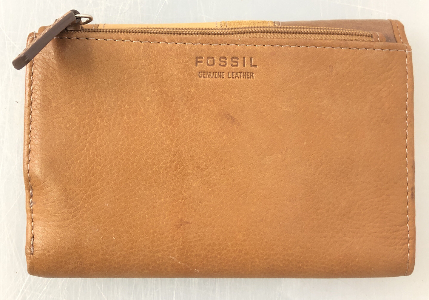 Fossil Patchwork Brown Leather Trifold Clutch Wal… - image 2
