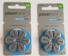 (2) 6-Packs Power One P675 Size Implant Hearing Aid Plus Batteries PR44 5/2023