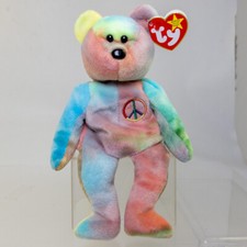 TY Beanie Baby - PEACE the Ty-Dyed Bear Pink/Blue  8.5 inch  MWMT 