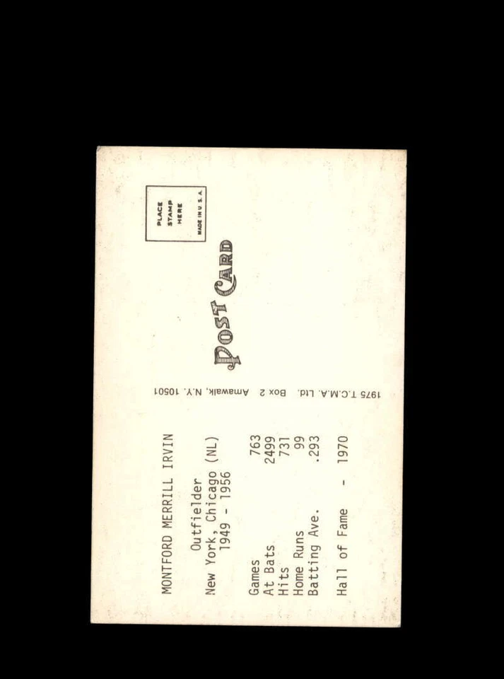 Postal autógrafa TCMA firmada a mano de Monte Irvin 1975 Foto 2 de 2