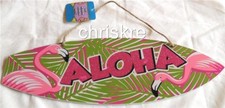 Wood Beach Sign Luau Surf Board Aloha Flamingo Tiki Bar Door Plaque Decoration
