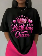 Women's Birthday Queen Tops Round Neck Short Sleeve T-Shirt Breathable Blouse❀