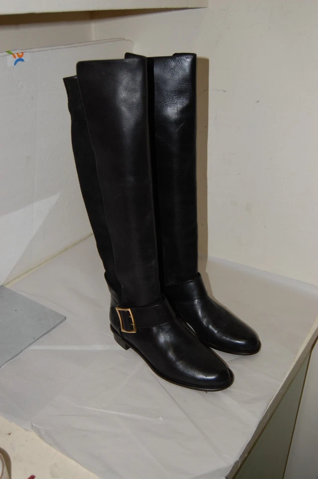 37,5/7,5❤️ИТАЛИЯ DEREK LAM над колена бедра высоты кожи мотоциклиста низкого каблука ботинки - Изображение 3 из 4