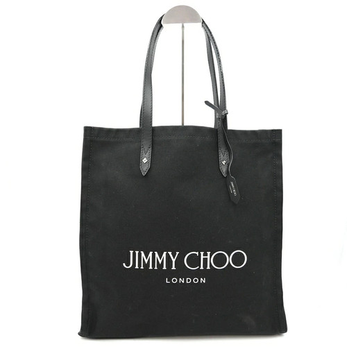 JIMMY CHOO LOGO TOTE FFQ Logo Tote Bag Black Canas Leather Siler Hardware