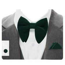 Men's Solid Plaid Velvet Pre-tied Adjustable Bow Tie Pocket Square Set