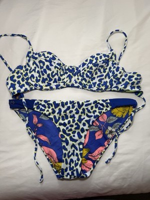 Maaji Women's Bikini Set (Reversible) - Size M Blue Leopard & Floral