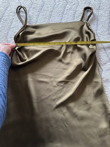 House of Harlow 1960 Dress Satin Slip Dress Olive Green Sleeveless Size M - Picture 13 of 15