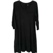 Garnet Hill Black Swing T Shirt Dress Long Sleeve Minimalist Casual Women Medium