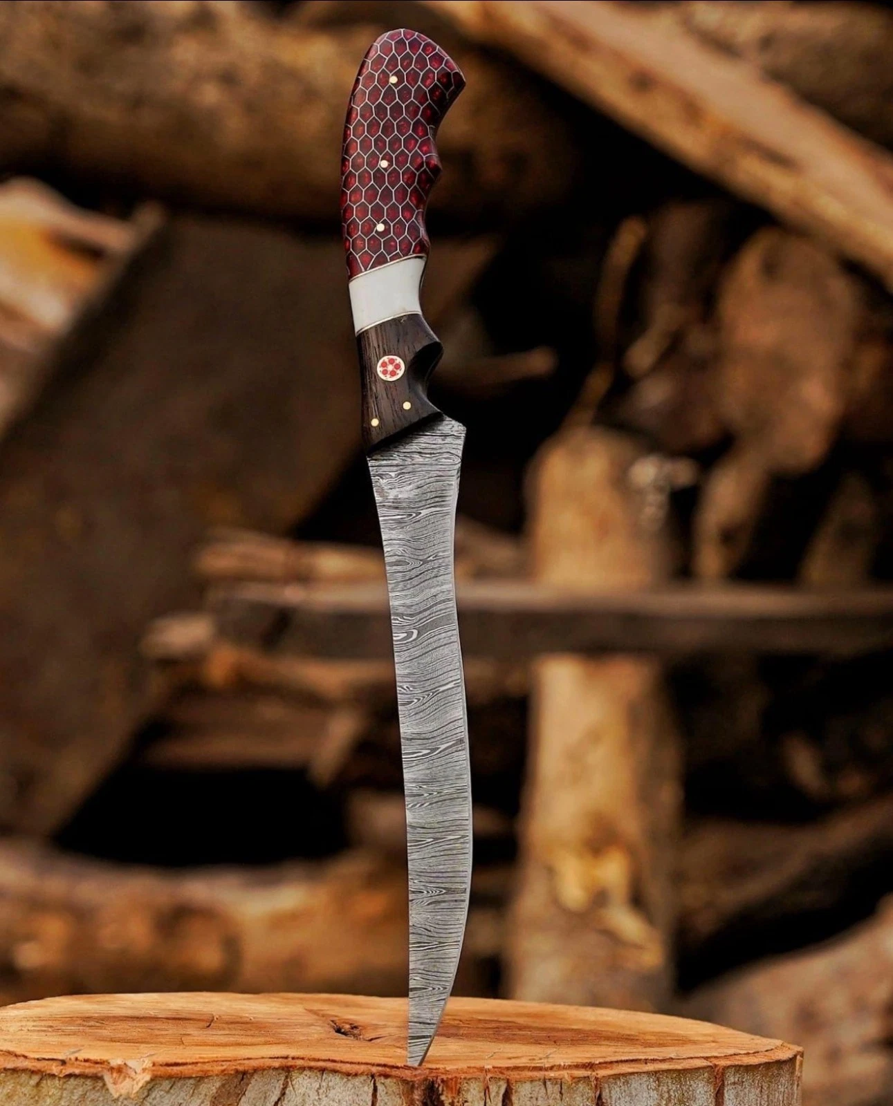 Custom Handmade Damascus Steel Fillet Knife|Bowie Knife |Hunting Knife Camping .