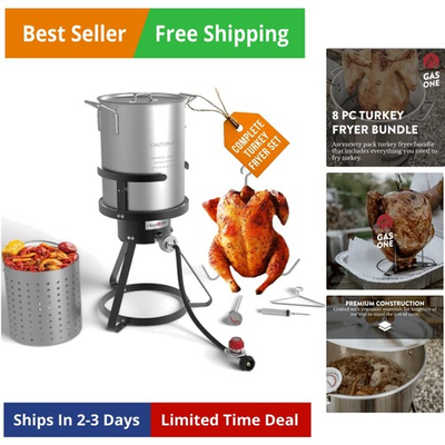#ad 30QT Turkey Fryer Set and Seafood Boil with Propane Gas Burner Perforated Ba... $139.91