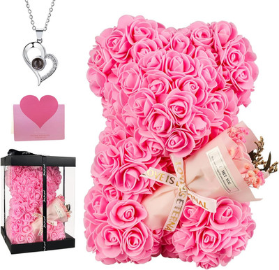 Rose Bear Gift for Mom, Mothers Day Preserved Rose Teddy Bear with Gift Box & Gr