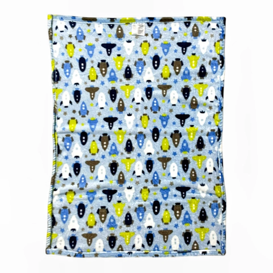 Manta Baby Starters Rocket Ship Estrellas Azul Verde Suave Felpa Vellón 30" x 40" Foto 4 de 4