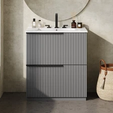 30" Bathroom Vanity w/Ceramic Sink & Full-Extension Drawers Gray Bathroom Vanity