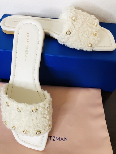 New STUART WEITZMAN Pearl Embellished White Flats Slides Sandals EU 36 US 5.5 - Picture 7 of 7