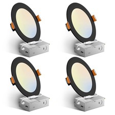 LED Recessed Ceiling Light 6 Inch 5CCT Ultra Thin 4 Pack Black Amico