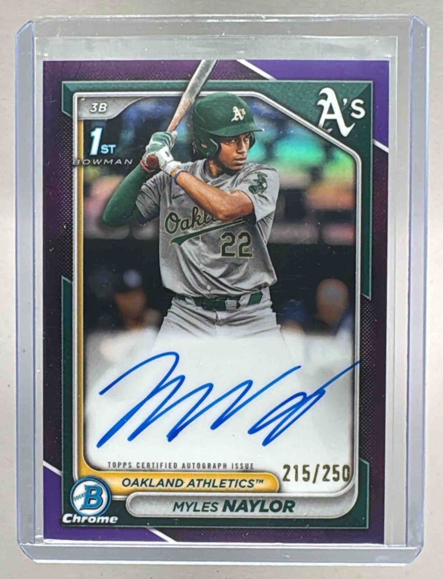 Myles Naylor 2024 Bowman Chrome #CPA-MN Purple Refractor Auto 1st RC RC /250