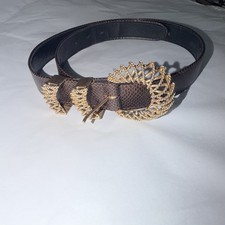 Vintage Carlisle Brown Snake Skin Belt With Gold Hardware. Size 27-31 Inches