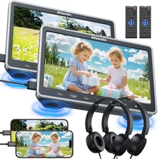 2x10.1" Dual DVD Player Dual Screen Portable Pillow Moniter USB SD HDMI+Headset