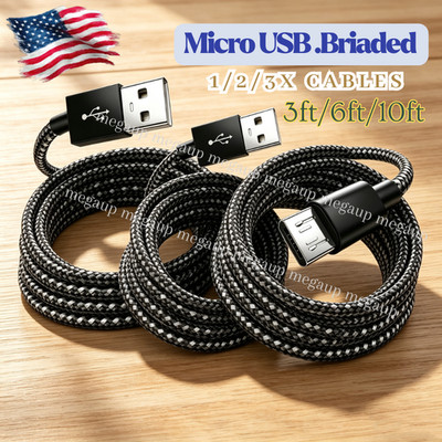 Micro USB Cable 3/6/10FT Charger Cord Long Fast Charging For Samsung Android PS4