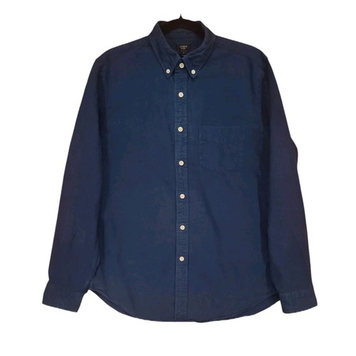Camicia uomo J.Crew Oxford con bottoni taglia media tela blu navy tinta unita tutto cotone - Foto 6 di 8
