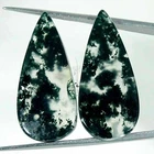 32.20Cts Natural Green Moss Agate Pear Pair Cabochon Loose Gemstone 14x32x4mm